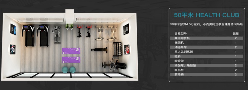 50平方健身室-谈求吧健身器材企事业健身解决方案 50平方健身室-谈求吧健身器材企事业健身解决方案