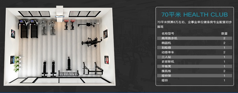 70平方健身室-谈求吧健身器材企事业健身解决方案 70平方健身室-谈求吧健身器材企事业健身解决方案